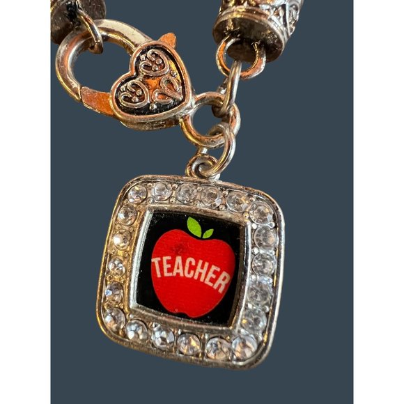 Teacher Apple Square Charm Bracelet Classic Silver Plated - Picture 9 of 11